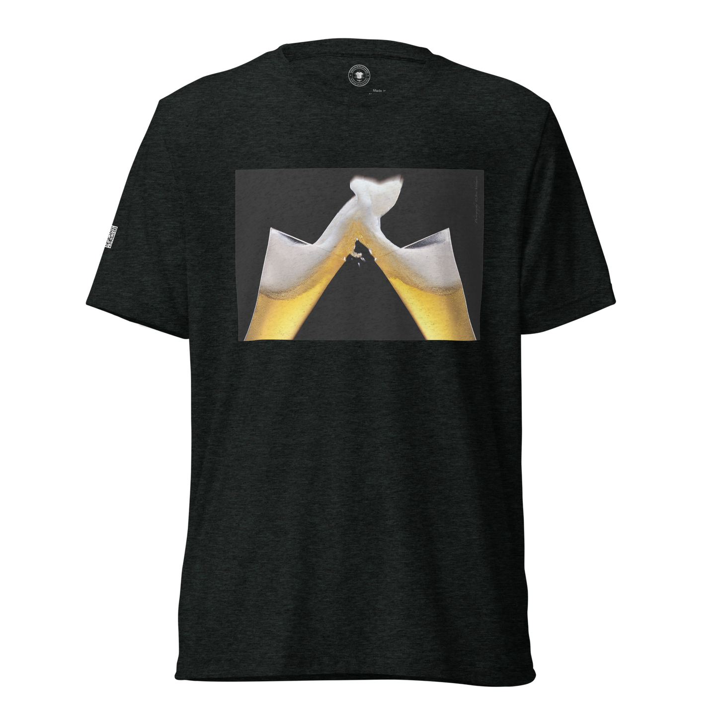 Beer Toast on front/Happy Hour on back - Choose From 5 Different Colors - Tri-Blend Bella 3413 short sleeve t-shirt