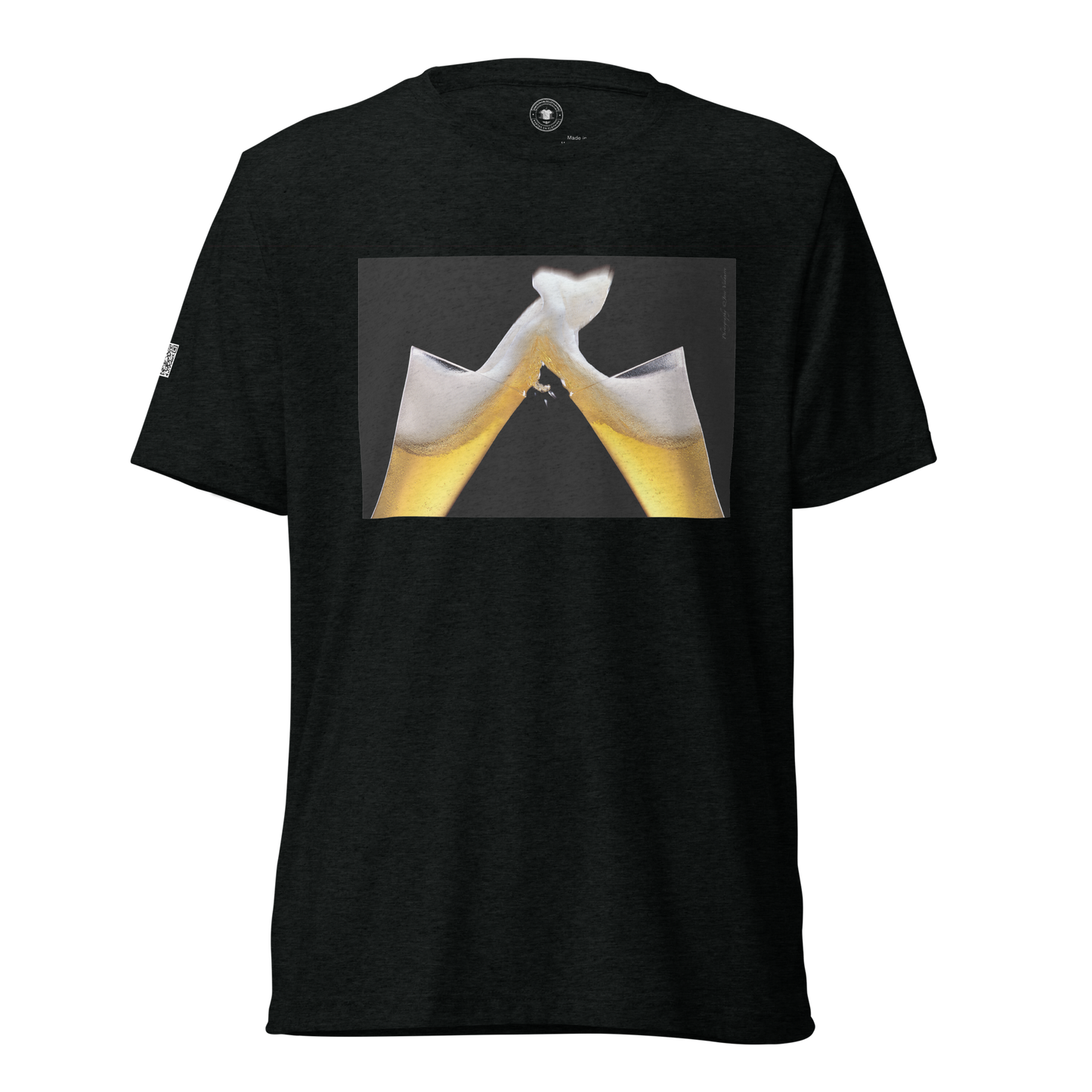 Beer Toast on front/Happy Hour on back - Choose From 5 Different Colors - Tri-Blend Bella 3413 short sleeve t-shirt