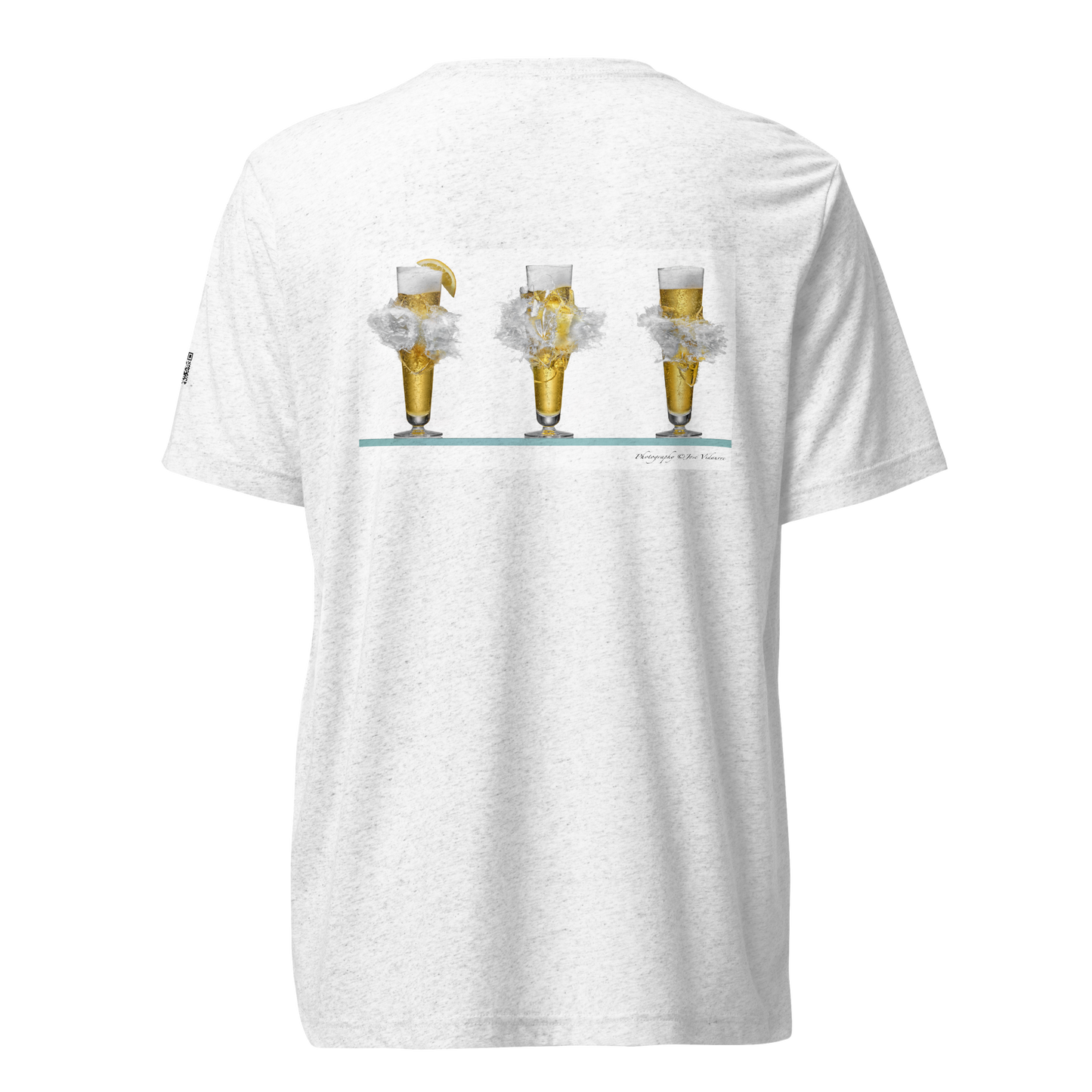 Single Beer on front/Triple Beer on back - White - Tri-Blend Bella 3413 short sleeve t-shirt