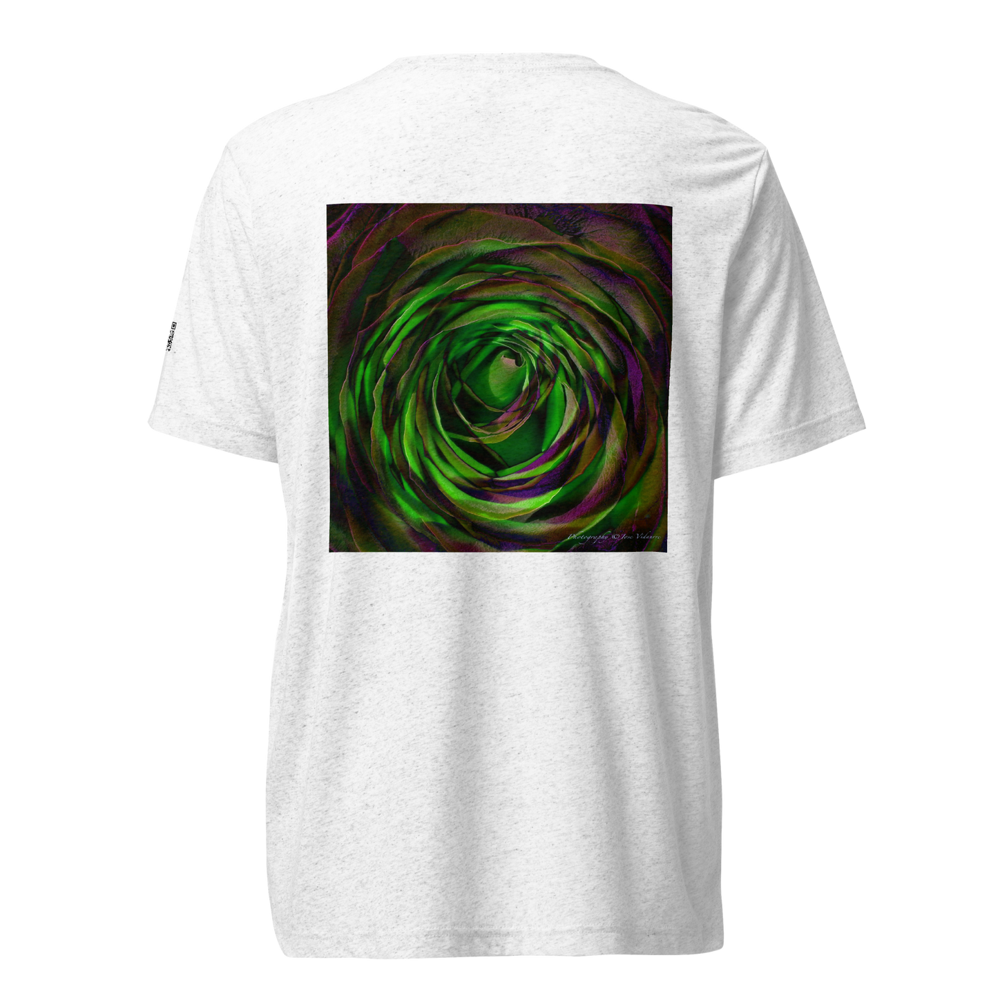 Rose on Front & Back - White - Tri-Blend Bella 3413 short sleeve t-shirt
