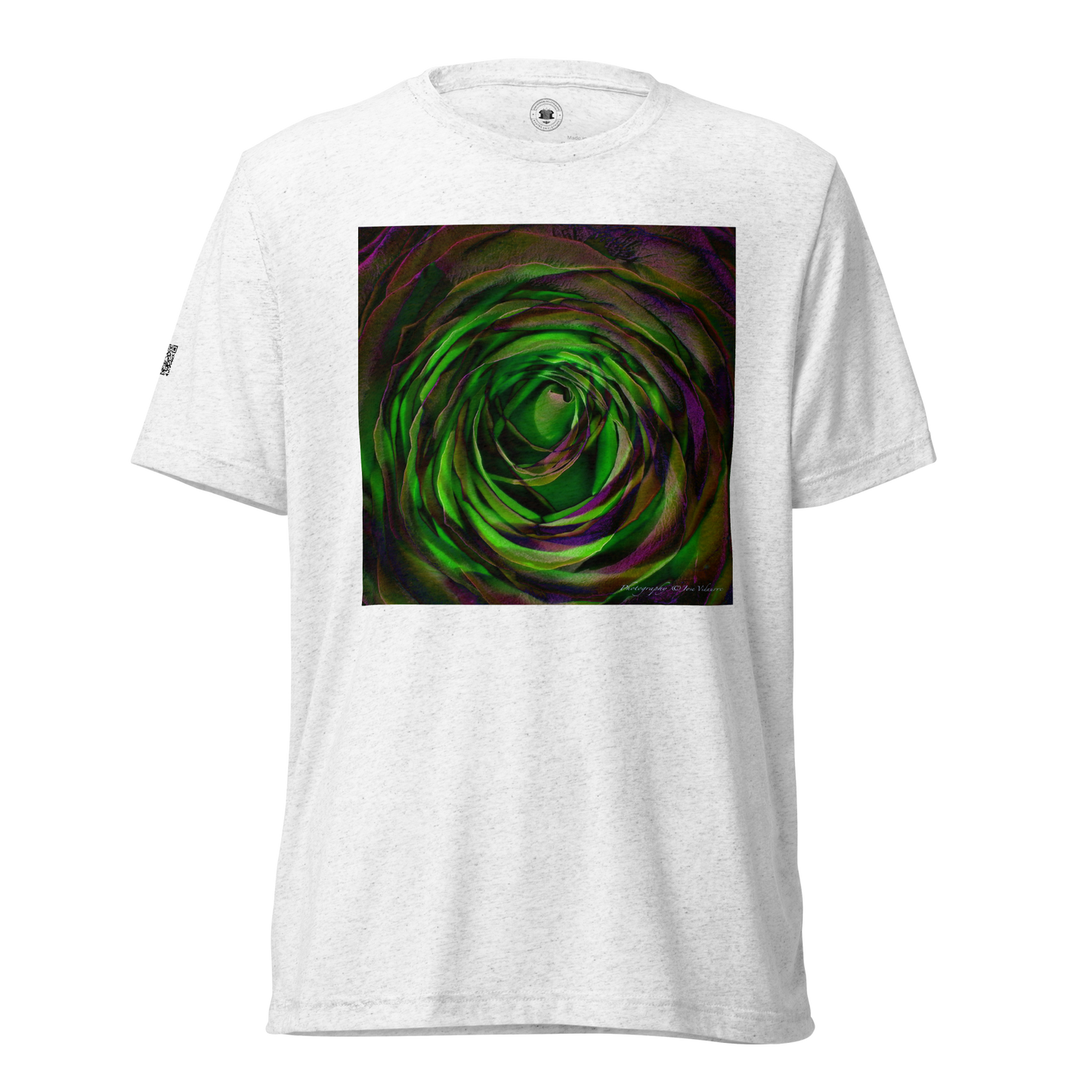 Rose on Front & Back - White - Tri-Blend Bella 3413 short sleeve t-shirt