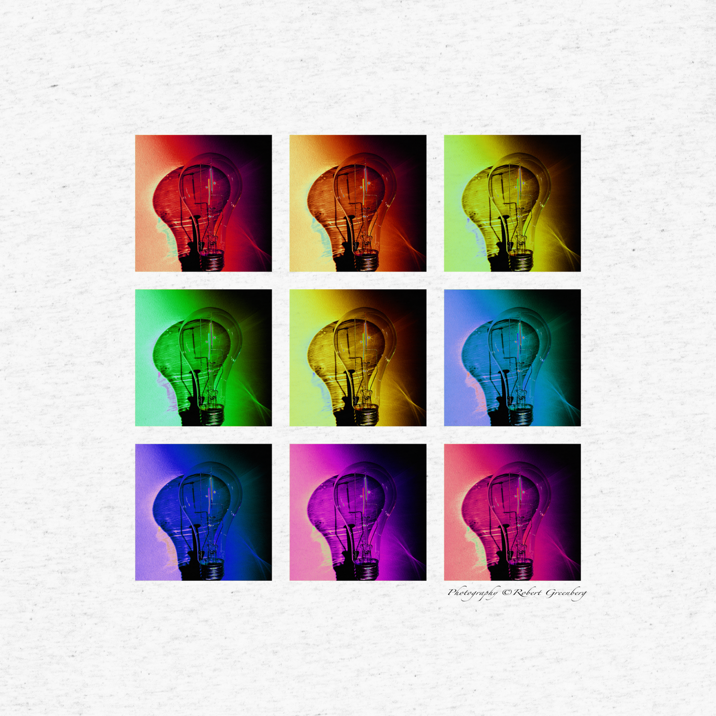 Grid of 9 lightbulbs on front - 1 on back - White - Tr-Blend Bella 3413 Short sleeve t-shirt