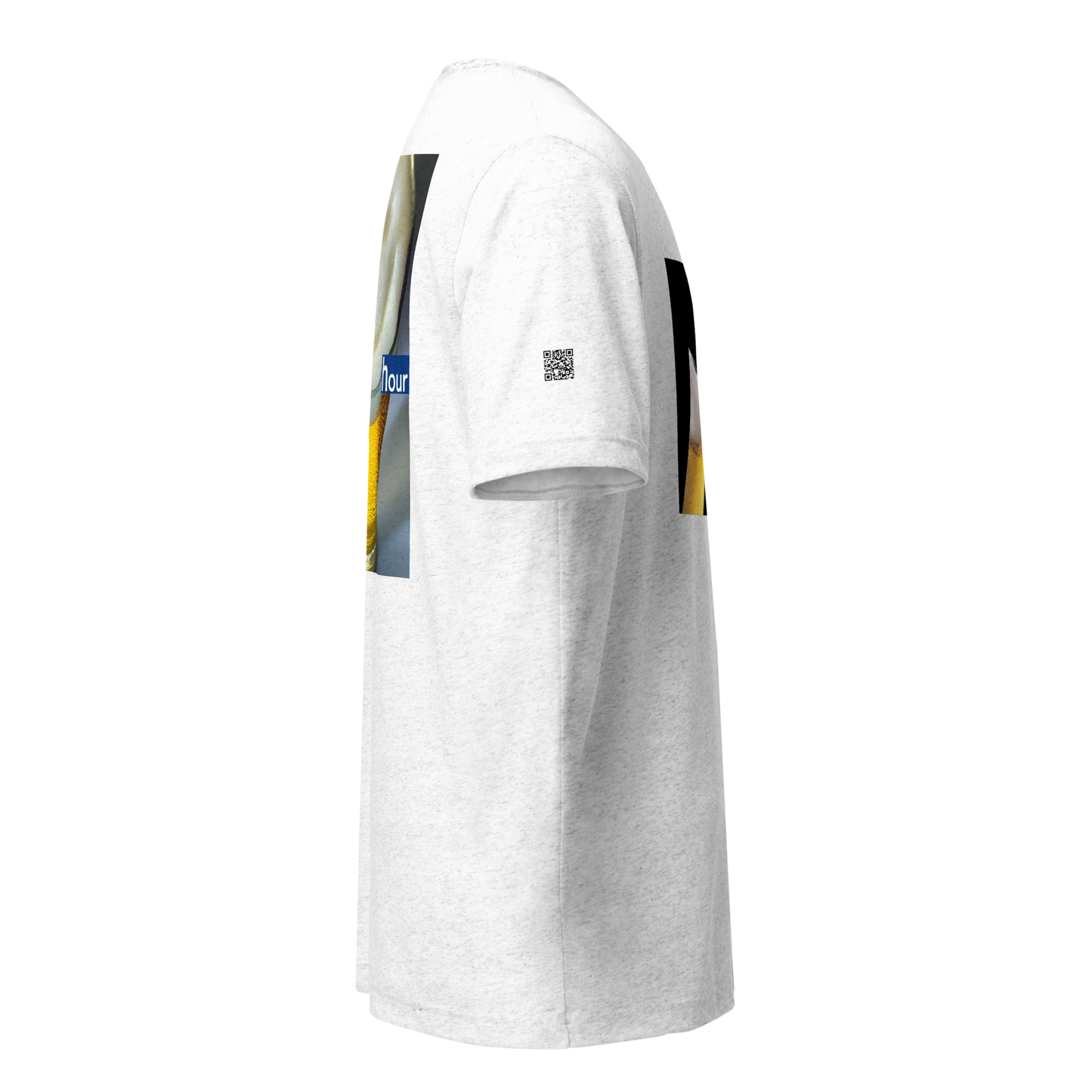 Beer Toast on front/Happy Hour on back - White - Tri-Blend Bella 3413 short sleeve t-shirt