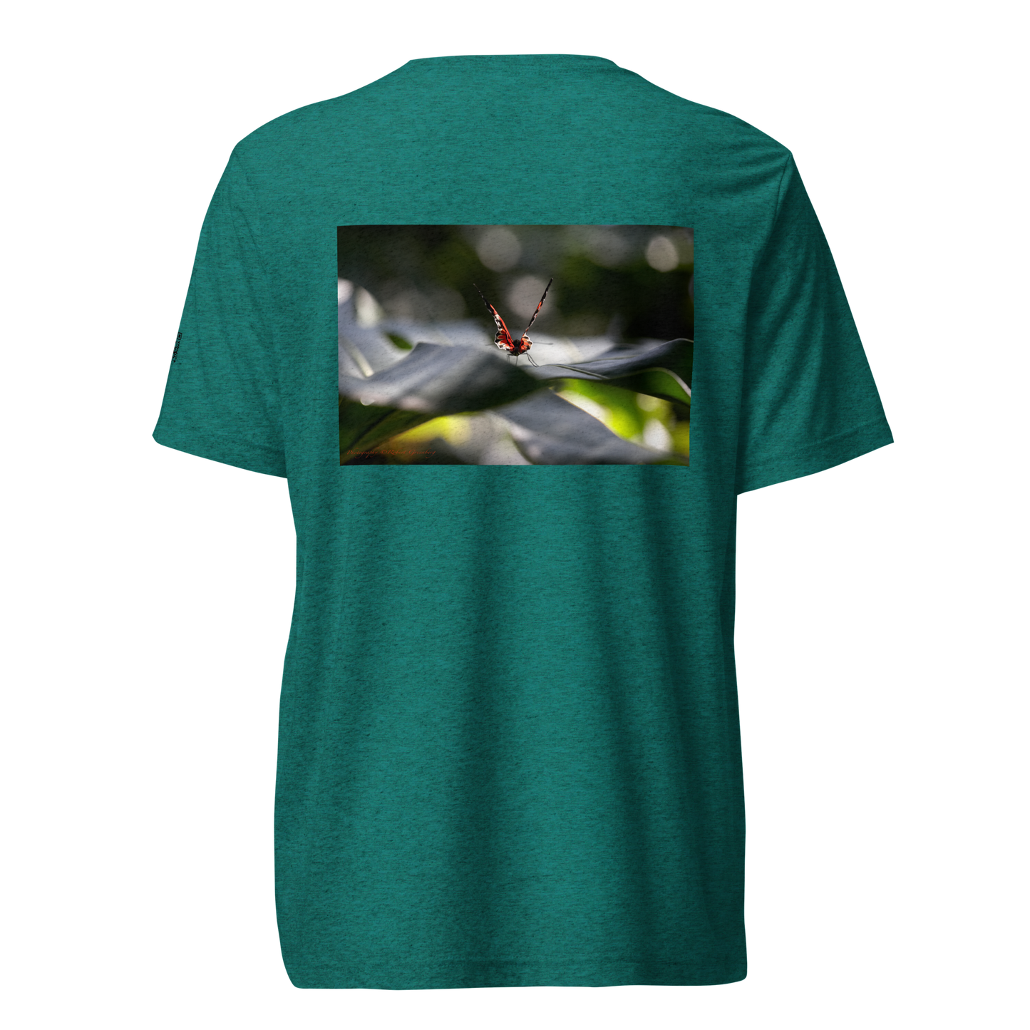 Different Butterflies front & back - Teal - Tri-Blend Bella 3413 short sleeve t-shirt