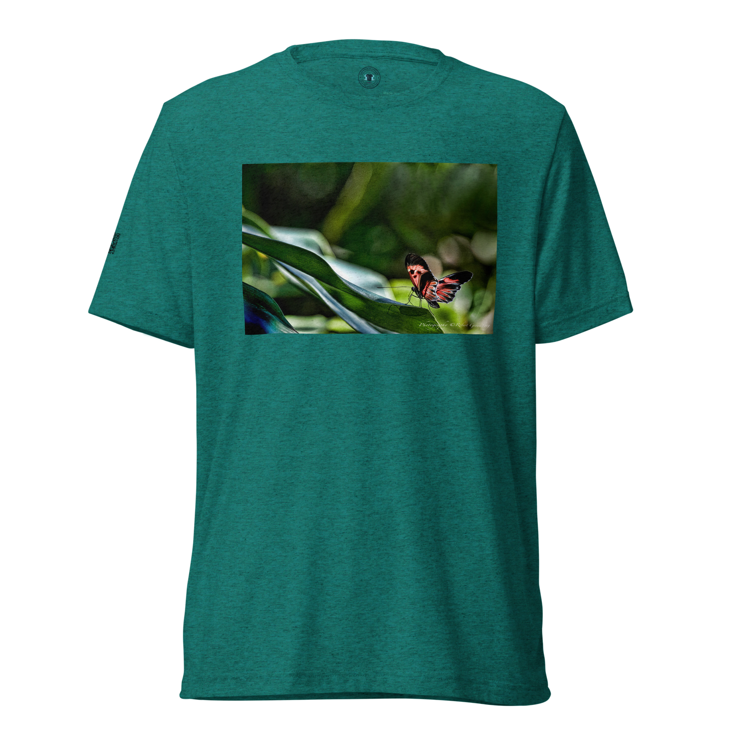 Different Butterflies front & back - Teal - Tri-Blend Bella 3413 short sleeve t-shirt