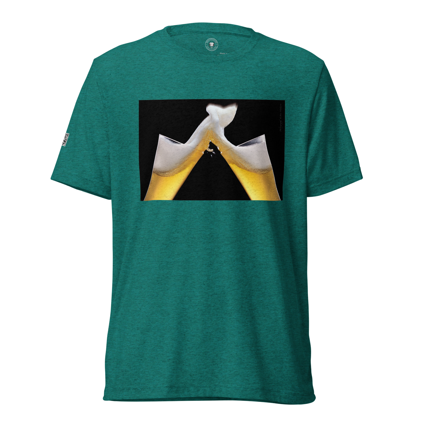 Beer Toast on front/Happy Hour on back - Choose From 5 Different Colors - Tri-Blend Bella 3413 short sleeve t-shirt